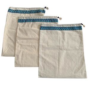 3x Tory Burch Logo Drawstring Canvas Dust Bag For Shoes Handbags 12"x15"